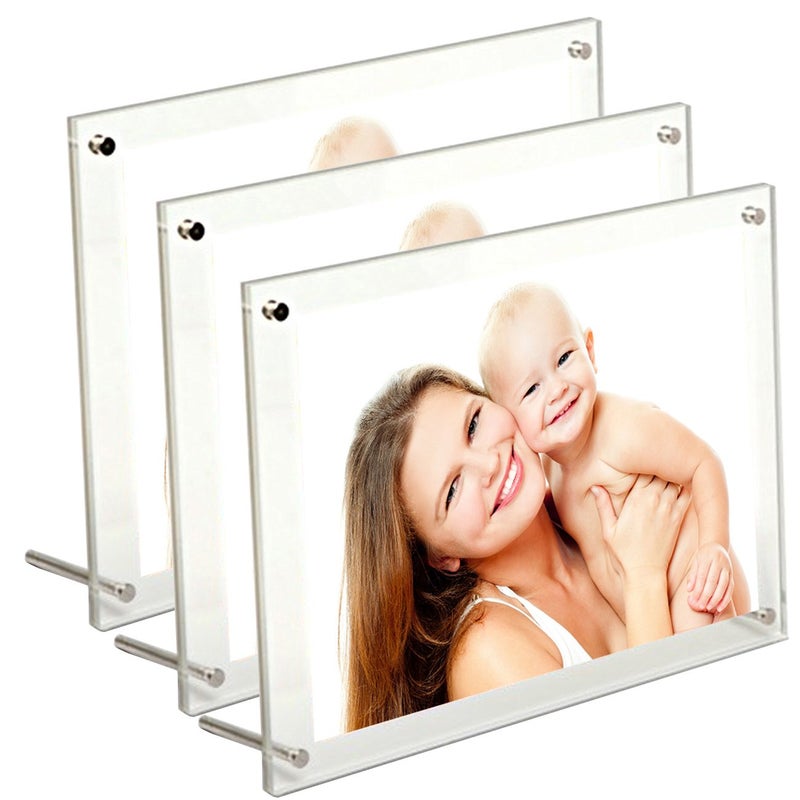 BFRed Acrylic 5x7" Brackets or Hanging Picture Frames, Wall and Desktop Photo Frame (3 Pack) - Image 1